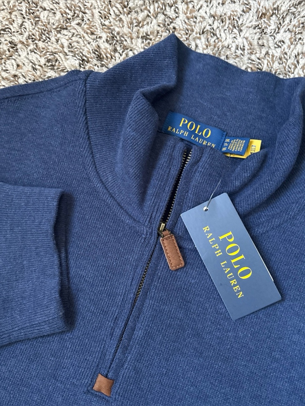 Polo Ralph Lauren Men’s Quarter Zip Pullover  Blue Preppy Cotton Knit, XXL, NWT